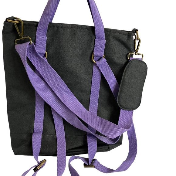 Meridian Lee Slate/ Lavender Waxed Canvas Backpack Tote - Picture 3 of 9